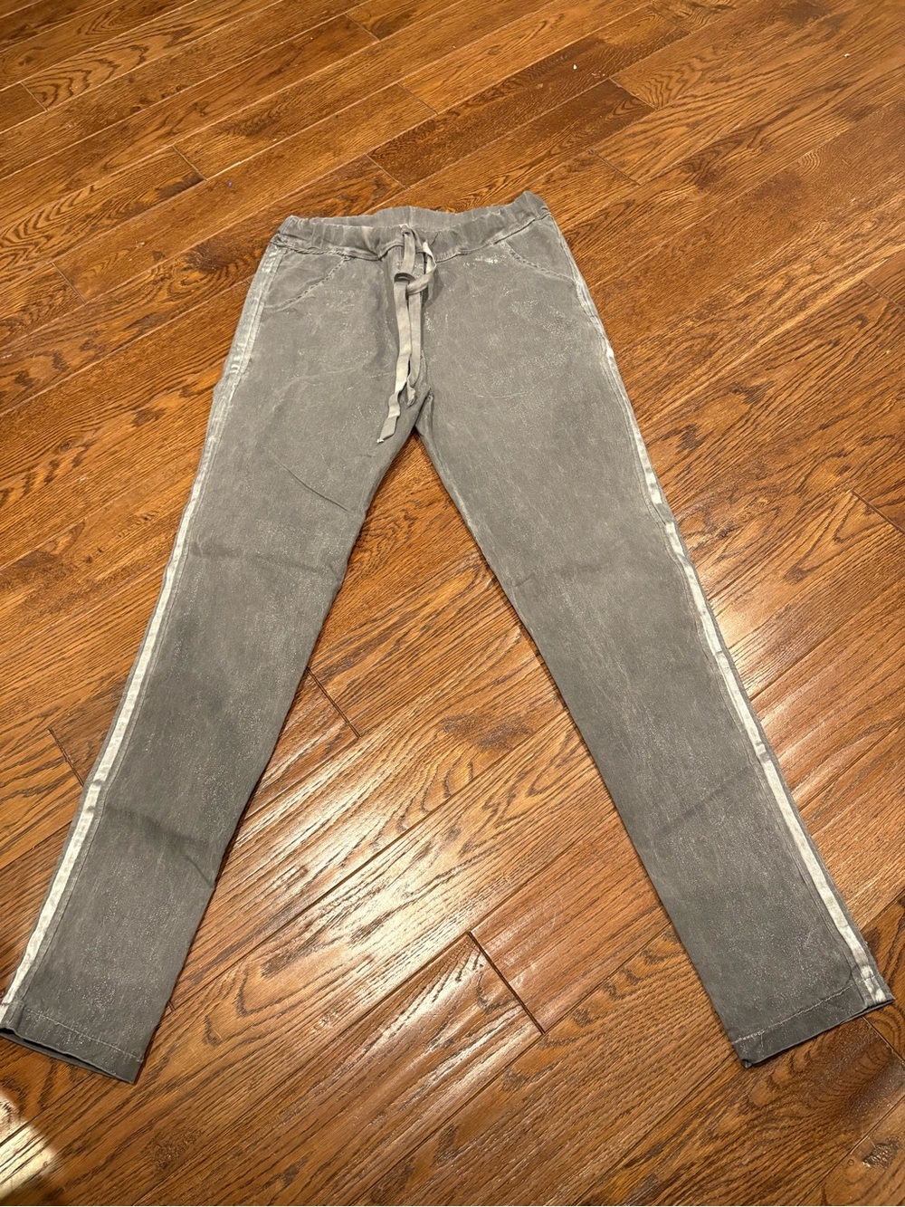 Tempo Paris Gray Drawstring Joggers with silver Trim